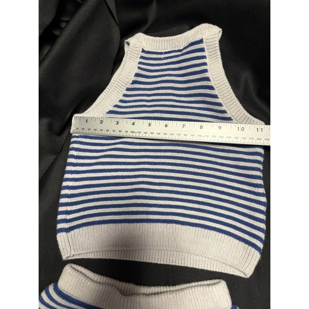 Cat & Jack Girls Blue Light Gray Striped Knit Tank Shorts 2 Piece Set 5T